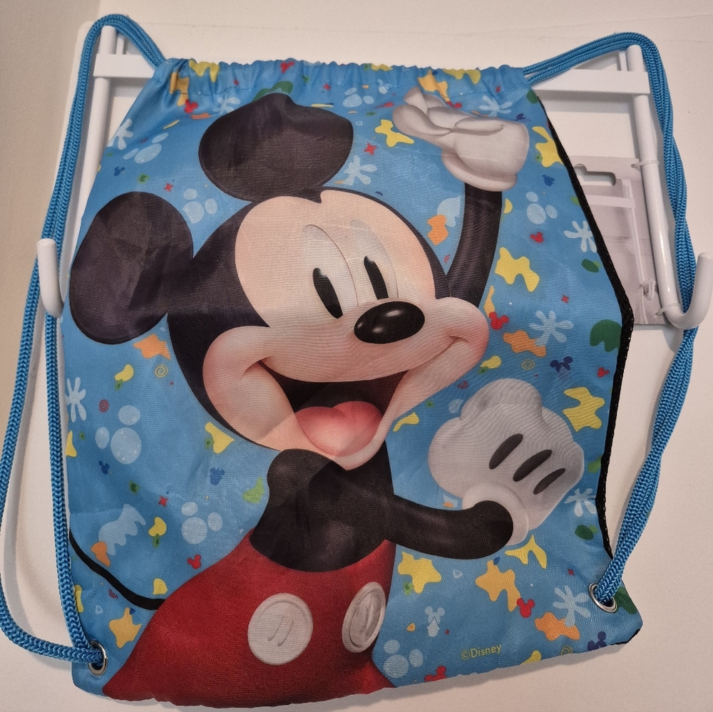 Disney Mickey Mouse Blue Drawstring Gym Bag with Multicolor Accents